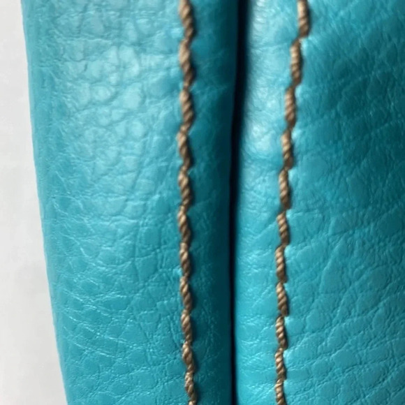 RELIC TURQUOISE SHOULDER STRAP PURSE TAN STITCHING LINED SNAP CLOSE POCKETS - Picture 6 of 13